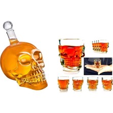 MOBGİFT550 ml Kuru Kafa Tasarım Cam Şişe Sürahi 4'lü Kuru Kafa Bardağı Seti