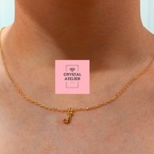 Crystal Atelier Altın Kaplama Üç Boyutlu Minimal J Harf Kolye – Kişiye Özel Baş Harf Kadın Kolye – Şık, Zarif ve Parlak Tasarım – Paslanmaz Çelik Gold Harf Kolye Hediye Seçeneği – 3 Boyutlu Harf Kolye