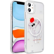 iPhone 11 Kılıf M-Safe Şarj Özellikli Şeffaf Zore Folk Sert Kapak - Sevimli Köpek