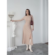 Kadın Liane Ottoman Kumaş Yan Yırtmaçlı Maxi Boy Elbise