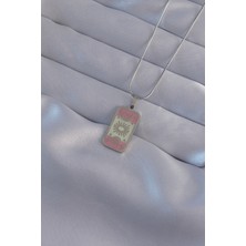 316L Çelik Gümüş Renk Pembe Mineli Ay Figür Tarot Kolye KLY-5477