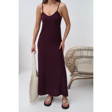 Kadın Hazel Bordo Ip Askılı Ayrobin Maxi Yazlık Elbise