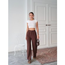 Kadın Loretta Beli Pileli Palazzo Pantolon, Krep Kumaş, 4 Mevsim