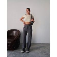 Kadın Valeria Beli Cırt Cırtlı Palazzo Pantolon, Krep Kumaş, 4 Mevsim