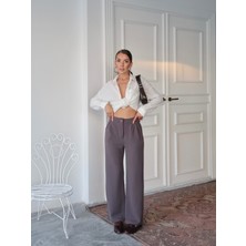 Kadın Loretta Beli Pileli Palazzo Pantolon, Krep Kumaş, 4 Mevsim