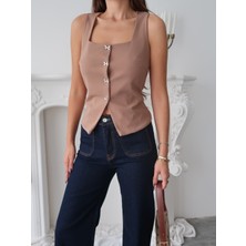 Kadın Arden Düğme Detaylı Astarlı Yelek