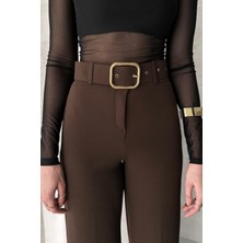 Kadın Bella Kemer Deteylı Likralı Kumaş Palazzo Pantolon