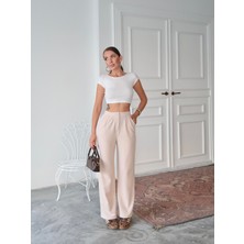 Kadın Loretta Beli Pileli Palazzo Pantolon, Krep Kumaş, 4 Mevsim