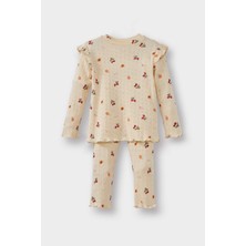 DeFacto Kız Bebek Pijama Takımı Meyve Desenli Uzun Kollu Fitilli Kaşkorse Üst Uzun Alt G1524A525WN