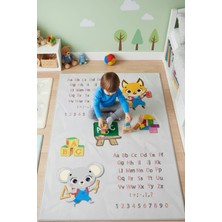 Alfabe ve Sayılar Eğitici Kaymaz Dot Taban Dijital Baskı Çocuk Halısı