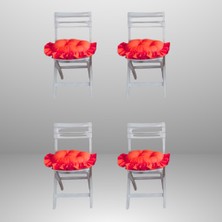 Fırfırlı, Saçaklı Oval Sandalye Minderi 40X40 cm ( 4 Adet )