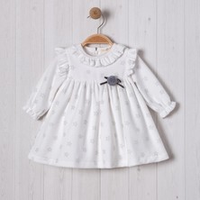 Ponpon Aksesuarlı Kadife Kız Bebe Elbise