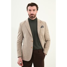 Düz Slim Fit Torba Cepli Mendil Detaylı Yün Erkek Ceket