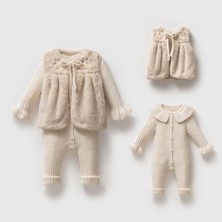 Nipperland Emılıa Peluş Yelekli Tulum Takım - Krem - 12 Ay Krem