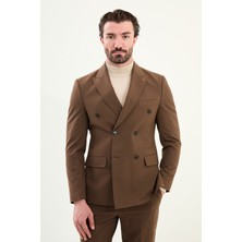 Düz Slim Fit Geniş Yaka Kruvaze Erkek Takım Elbise