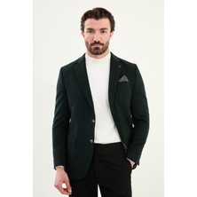 Düz Slim Fit Torba Cepli Mendil Detaylı Yün Erkek Ceket