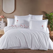 Premium Salome Beyaz - Poplin Çift Kişilik Nakışlı Nevresim Takımı