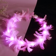 LED Işıklı Rgb 3 Fonksiyonlu Otrişli Parti Tacı Pembe Renk