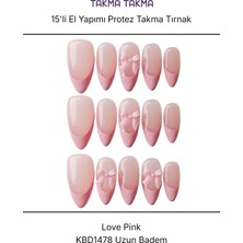 Tekrar Kullanılabilir El Yapımı Protez Takma Tırnak KBD1478 - Love Pink - 15'li Pembe-Xs