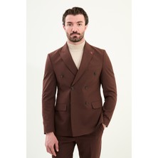 Düz Slim Fit Geniş Yaka Kruvaze Erkek Takım Elbise