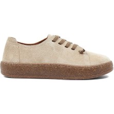 Kadın Bej Bağcıklı Kalın Tabanlı Süet Deri Ayakkabı