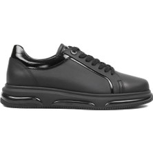 Erkek Siyah Mat Bağcıklı Kalın Tabanlı Deri Sneaker