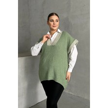 Büyük Beden V Yaka Kısa Kollu Triko Süveter 302136