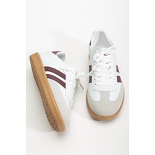 Daxtors Sanbo Ortopedik Unisex Sneaker Beyaz - Bordo Spor Ayakkabı Düz Tabanlı Konforlu Tasarım