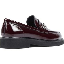 Kadın Bordo Tokalı Kalın Tabanlı Rugan Deri Loafer