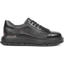 Erkek Siyah Kalın Tabanlı Deri Sneaker