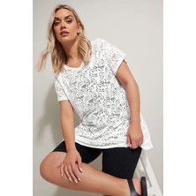 Büyük Beden V Yaka Kolsuz Astarsız Dantel T-Shirt 304092