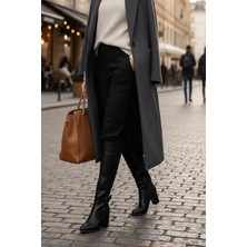 Sidney Siyah Deri Topuklu (7cm) Yanı Fermuarlı Günlük Kullanım Çizme