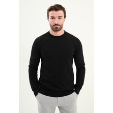 Desenli Slim Fit Bisiklet Yaka Erkek Triko Kazak