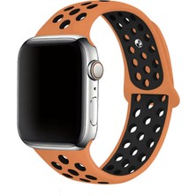Good Case Apple Watch Se (40MM) Uyumlu Delikli Silikon Kordon-02 Turuncu-Siyah