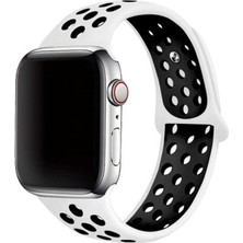 Good Case Apple Watch 10 (42MM) Uyumlu Delikli Silikon Kordon-02 Beyaz-Siyah