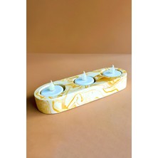 El Yapımı Sarı Mermer Desenli Beton Tealight Mumluk | Şamdan ve Dekoratif Masa Mumluğu