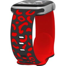 Good Case Apple Watch 7 (41MM) Uyumlu Desenli Silikon KORDON-140 Siyah-Kırmızı