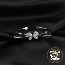 Zirkon Taşlı Kelebek Figürlü 2li Kadın Çelik Kelepçe Bileklik Paslanmaz