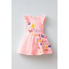 Ketbaby Kız Çocuk Pileli 3 Boyutlu Kelebekli Pembe Elbise - Koza KET001004-P