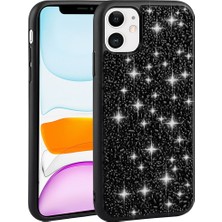 iPhone 11 Uyumlu Parlak Taşlı Tasarım N7TH Linea Kapak-Siyah