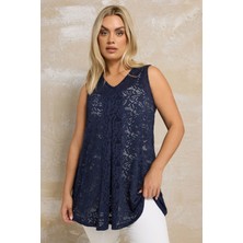 Büyük Beden V Yaka Kolsuz Astarsız Dantel T-Shirt 304100