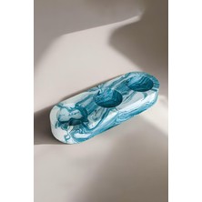 Mavi Mermer Desenli El Yapımı 3 Gözlü Beton Mumluk | Minimalist Dekoratif Şamdan