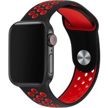 Good Case Apple Watch Se 3 (44MM) Uyumlu Delikli Silikon Kordon-02 Siyah-Kırmızı