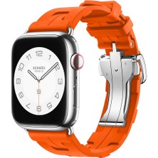 Good Case Apple Watch 9 (41MM) Uyumlu Metal Tokalı Silikon Kordon-94 Turuncu