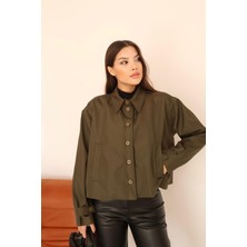 Kadın Haki Kısa Oversize Trençkot