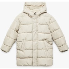 Uzun Kollu Cepli Kapşonlu Şişme Mont