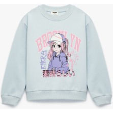 Pamuklu Uzun Kollu Bisiklet Yaka Baskılı Sweatshirt
