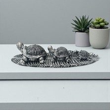 Peramari Gümüş–siyah Eskitme Üçlü Tabaklı Kaplumbağa Seti – Dekoratif Polyester Tasarım