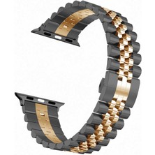 Good Case Apple Watch 11 (42MM) Uyumlu Zincir Görünümlü Metal Kordon-36 Siyah-Rose Gold