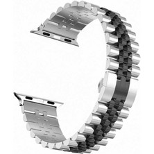 Good Case Apple Watch 11 (42MM) Uyumlu Zincir Görünümlü Metal Kordon-36 Gümüş-Siyah